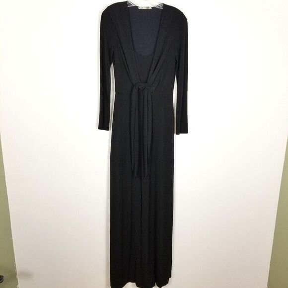 Alice+Olivia Women Salina Tie-Waist Maxi Dress Size S Black Evening Long Sleeve - Picture 2 of 9